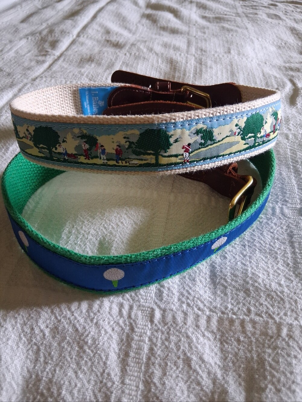J. Bailey Leather/Canvas Golf Motif Belt Lot